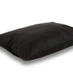 A smooth, black rectangular pillow is displayed on a white background, featuring the Earthing Pillow Cover for enhanced comfort and wellness.