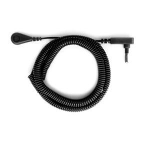 The Grounding Connector Cord (Black) features a coiled black design with a right-angle 3.5mm audio jack on one end and a flat, oval-shaped connector on the other, shown against a white background.
