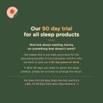 Text on a dark green background explaining a 90-day trial policy for the Earthing® Grounding Mattress Cover - Super King Size, stating that customers can return items if not satisfied with the grounding benefits.