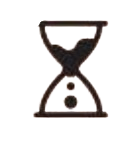 A simple black hourglass icon with sand flowing from the top chamber to the bottom chamber, illustrating the passage of time.