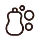Simple outline drawing of a sponge with three bubbles of varying sizes to its right.