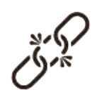 A black chain with a broken link in the middle, showing separation and stress marks at the break point.