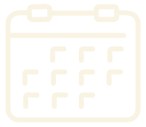 A simple, light yellow outline icon of a calendar with two rings on top and a grid representing dates.