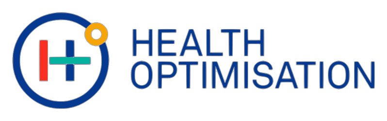 Health Optimisation logo featuring a stylised letter H inside a blue circle next to the text HEALTH OPTIMISATION.