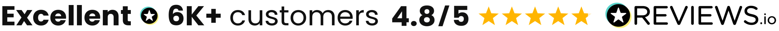 Excellent rating graphic showing over 6,000 customers, a score of 4.8 out of 5, five gold stars, and the REVIEWS.io logo.